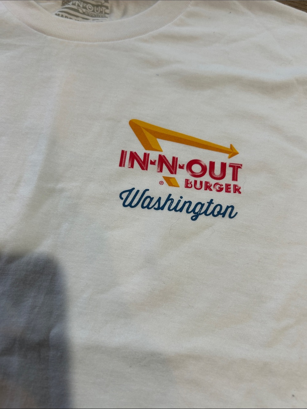 Washington White T-Shirt with Red, Yellow & Blue In-N-Out Logo XL